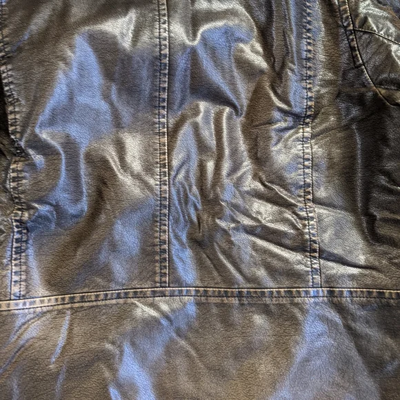 Levi's Chocolate Brown Faux Leather Gray Hoodie Thick Moto Winter Jacket Men's L - Picture 9 of 9